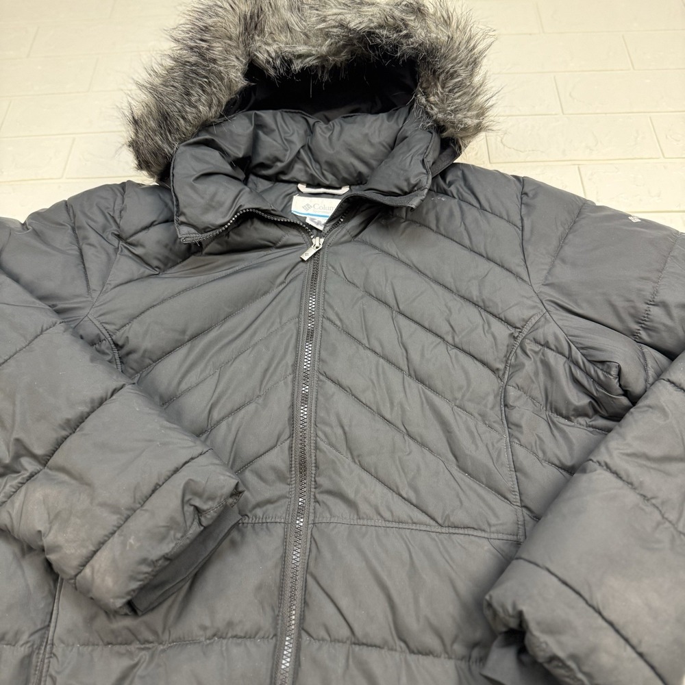 Columbia Womens Insulated Puffer Jacket Winter Coat Faux Fur Hood Black XL